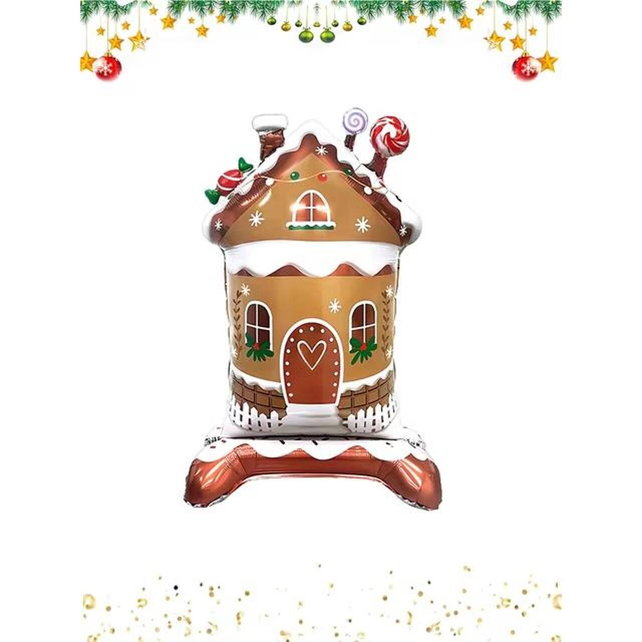 Wizardi 27" x 47" Christmas Gingerbread House Standing Foil Balloon Decoration